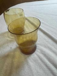 Vintage 2 Farklı MCM Empoli Sanat Optik Shot Bardağı İtalya Kehribar Altın Dalgalı Üst Kısım Nadir bulunur Dekorluk Koleksiyonluk