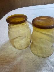 Vintage 2 Farklı MCM Empoli Sanat Optik Shot Bardağı İtalya Kehribar Altın Dalgalı Üst Kısım Nadir bulunur Dekorluk Koleksiyonluk