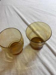 Vintage 2 Farklı MCM Empoli Sanat Optik Shot Bardağı İtalya Kehribar Altın Dalgalı Üst Kısım Nadir bulunur Dekorluk Koleksiyonluk