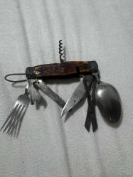 Japon Askerlerinin savaşta kullandığı Vintage Çok Amaçlı Alet Hobo Kamp Paslanmaz Çelik Cep Bıçağı Eski İzci Hobo Kamp Çakısı, Kaşık ve Çatal Aletleri