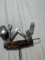 Japon Askerlerinin savaşta kullandığı Vintage Çok Amaçlı Alet Hobo Kamp Paslanmaz Çelik Cep Bıçağı Eski İzci Hobo Kamp Çakısı, Kaşık ve Çatal Aletleri