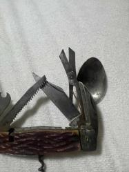 Japon Askerlerinin savaşta kullandığı Vintage Çok Amaçlı Alet Hobo Kamp Paslanmaz Çelik Cep Bıçağı Eski İzci Hobo Kamp Çakısı, Kaşık ve Çatal Aletleri