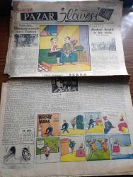 Cumhuriyet Pazar Gazetesi - 1 ağustos 1954 - arkeolog gözüyle dünyanın en zengin yeri Türkiye - renkli karikatür - akademi sergisi ve bir buluş yazan Selmi Andak - haftanın ansiklopedisi şeker - Küçük Kral çizen O. Soglow - Eğlencelik köşesi - haftanın şakaları yazan Burhan Felek - güzelliği üzerinde kumar oynayan genç bir yıldız Lila Rocco fotoğraf - Cumhuriyet İngiliz sinema dünyasında yazan Feyyaz Tokar - İngilizlerin Nadir yakışıklı artistlerinden biri Terence Morgan fotoğraf - meşhur balerinler birer birer sahneden perdeye geçiyorlar - Thilda Tamar karakaşlı sarışın rolünde Fotoğrafı - Mata Harinin ikinci dünya harbinde casusluk eden kızı Bando'nun hayatını canlandıran meşhur balerin Ludmilla Tcherina fotoğraf - Ev Kadın Moda - bir nebze kokunun beşbin yıllık tarihi Yazan Zeynel Akkoç - hikaye son müdafaa çeviren Vahdet Gültekin - nehir körlüğü - havacılıkta yeni hamleler uçakla helikopter arasında cetin bir yarış başladı - hemşehriler cemiyeti'nin kilyos gezisine katılanlar foto