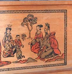 VİNTAGE EL YAPIMI EL ÇİZİMİ ÇİN KÜLTÜR TEMALI AHŞAP TEPSİ.  KONDİSYON İYİ KOLEKSİYONLUK NADİR