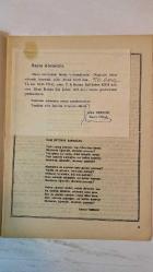 ANA KÜLTÜR SANAT, ŞİİR DERGİSİ - EYLÜL 1991 SAYI: 185  KEMAL TURHAN – MEHMET RASİM MUTLU – YILMAZ AYBAR – MEHMET BEYSEL – ŞERAFETTİN GÜRŞEN – SERVET ÖZKAN – SABAHAT MAYDA YAVUZ – ELA ODYAKMAZ – RIVKA IGUAL – A. NECMETTİN ÇANGA – NEVİN ÜNALIN – OKTAY ZERRİN – HASAN OZAN – TURHAN TAŞAN – CEMAL SAFİ – EMEL SÖNMEZ – NEVİN YAVUZ – SÜLEYMAN VARDAR – LEYLA DİRİKCAN – OSMAN GÖREZ – NEDİM UÇAR – MUAMMER BAYDERE – İDRİS BAYKAL İLDENİZ – NIHAT ÖZYÜKSEL – AYTÜL DİNLER – AYSEL DOĞAN – NEZİH KINIKASLAN – HATİCE SÖYLEMEZ – AYLA YILMAZ – TORNACI ÖMER – AYHAN İLTER – İSMAİL DUMAN – BAHRİYE CANKUR – PAŞA YILDIRIM – DİLEK KILIÇ – SEÇKİN GÜNDÜZ – NERMİN TABAK – ARSLAN BAYIR – AYLIN SIPAHIOĞLU – BELGİN KIROĞLU  DİL YARESİ – KADIN ERKEK EŞİTLİĞİ – KARIŞIK HAVALAR POLİTİKASI – DAM ÜSTÜNDE SAKSAĞAN – YUNUS EMRE BALKAN SEMİNERLERİ – KIRKLIK – OZAN KALEMİ – GÜLMEM MÜMKÜN MÜ? – ÇÖZÜLMEYEN – İSLAM HOŞGÖRÜSÜNDE LAİKLİK  - TAM TAKIM  36 SAYFA