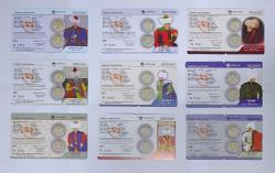 OSMANLI PADİŞAHLAR SERİSİ 1-9  LU BİMETAL HATIRA PARA SETİ T.C. DARPHANESİ PORTFÖYÜNDE-SERTİFİKALI