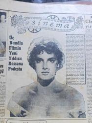 Cumhuriyet Pazar Gazetesi - 13 Temmuz 1953 - katmerli  teşekkür yazan Doğan Nadi - Ali Ulvi renkli karikatür - soğuk harbin gizli dosyalarından - Rusların kurdukları bir deniz casusluk şebekesi ortaya çıktı fotoğraf - Balzac'ın alacaklıdan kaçtığı gizli kapı yazan Kazım Kip - haftanın şakaları yazan Burhan Felek - bir İngiliz hikayesi rüyada Yazan Durban Finney - 3 boyutlu filmin yeni yıldızı Rossana Podesta fotoğraf - Türk Alman film işbirliği - Rejisör Münir Hayri Egeli Bavarya stüdyolarında yeni Alman film dünyasını yıldızlarından Margit Saad ve Germaine Damarr'la beraber Fotoğraf - Clark Gable'in  yirmi üç senesi fotoğraf - Avrupa'nın Hollywood'ında yazan Feyyaz Tokar - ağlamaktan hoşlanan bir artist Anna Ferrero fotoğraf - Ev Kadın Moda - boş vaktinizi hoş geçirmek için - zihin sporları - ikinci Dünya harbinin en faal kadın casusu Magda ve maceraları - bu kız da bir gün kraliçe olacak Danimarkalı prenses Margarethe fotoğraf - İster İnan İster İnanma çizen Ripley - Kamiya kabilesi