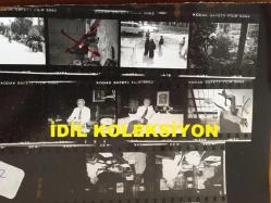 VAKKO'NUN KURUCUSU VİTALİ HAKKO'NUN ORİJİNAL AJANS-BASIN FOTOĞRAFI  - 18 x 12 cm EBADINDA - VİTALİ HAKKO, HALKA İLİŞKİLER MÜDÜRÜ DENİZ ADANALI'YLA BİRLİKTE KAPALI DEVREDEN MAĞAZAYI İZLERKEN ÇEKİLMİŞ 9 FARKLI KÜÇÜK KARE TEK FOTOĞRAFTA. HER BİR KARE 4 x 3 cm EBADINDA MİNİ BOYDADIR