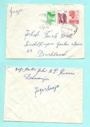 1966 yılında  ve  1967  yılında postadan geçmiş  Yugoslavya'dan Batı Almanya'ya gönderilen  kişisel mektup zarfları