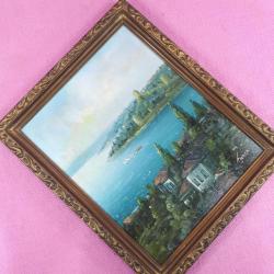 VINTAGE ORJİNAL ÇERÇEVESİNDE BOĞAZİÇİ RUMELİHİSARI TEMALI İMZALI YAĞLIBOYA RESİM