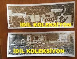 13 Nisan 1974-KIBRIS BARIŞ HAREKATI DÖNEMİNDEN ORİJİNAL AJANS-BASIN  2'Lİ FOTOĞRAF SETİ  - 24 x 9 cm EBADINDA - İSTANBUL ÜNİVERSİTESİ BEYAZIT KAMPÜSÜ ÖNÜNDE YAPILAN ''YUNANİSTAN'A İHTAR MİTİNGİ''NDEN BİR KARE, 1974