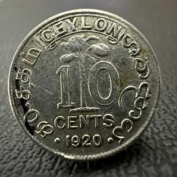 550 Ayar Gümüş Seylan 10 Cent , 1920. Kral V. George