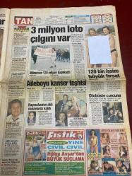 TAN GAZETESİ DOĞUM GÜNÜ HEDİYESİ - 29 MART 1997 - TAM TAKIM 8 SAYFADIR -Naim Süleymanoğlu-Mulalı-Mustafa Ada-Nazmiye Kurt-Arap Celal-Bülent Ersoy-Deniz Pulaş-Karhan Çantay-Gül İğdemir-Ebru Gündeş-Münevver-Yaşar Filizoğlu-Gülen Filizoğlu-Sümi Ketel-Kenan İmirzalıoğlu-Claudia Schiffer-Ahmet Özal-Teslime Tablacı-Sergen Yalçın-Rıdvan Dilmen-Osman Arpacıoğlu-Tugay Kerimoğlu-Oğuz Çetin-Seda Öz-Tuğba Bayer-İnci Aral-Nergis-Yılmaz Morgül-Hülya Avşar-Naim dört defa çocuk düşürttü-Kumar borcunu öderken basıldı-Malı paylaşamadılar-Dokunup hayat veriyor-300 dolara her numara-Arap Celal fırça sezonunu açtı-Resepsiyon memuru müşterisini sattı-Hangisi aptal?-Aylin erkekleri günaha çağırıyor-Ebru zirveye oturdu-3 milyon loto çılgını var-Aileboyu kanser teşhisi-Kaymakamın aklı canavarda kaldı-Otobüste curcuna-Mandalla orgazm oluyorlar-Kenan’ın yeni aşkı-Sevgilisi onurunu kırınca ölmek istedi-Namus cinayeti-Yönetimin kölesi değilim-Yunanlılar kendine gelemedi-Yunanistan gazeteleri ne yazdı?-Mis gibi mis