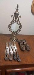 Eskilerden büyük boy aynalı prinç sürmedanlık 4 ad prinç bıçak 1 çift telkari nalın