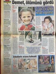 TAN GAZETESİ DOĞUM GÜNÜ HEDİYESİ - 22 MAYIS 1997 - TAM TAKIM 8 SAYFADIR -Kazım-Ali Şen-Meliha-Sophie-Halim-Nadya-Güllü-Nazan Öncel-Eva Rossi-İhsan Dede-Daum-Alpay-Rasim Kara-Ergün Gürsoy-Demet-Besime-Seda Öz-Tuğba Başar-Banu-İbrahim Tezel-Mustafa Kılıç-Küçük İhsan-Bülent Kılıç Yedikleriyle kaldılar-Bize de para verin popomuzu örtelim-Röntguculara gün doğdu-Ali Şen takımını değiştirsin-Kocasına kızdı canına kıydı-Sophie Halim’in ümüğünü sıktı-Donuna kadar soyuyor-Güllü sevgilisini boşatıyor-Seks yıldızı Eva sekse doymuyor-Semerci İhsan Dede işsiz kaldı-Daum Alpay’la anlaştı-Demet ölümünü gördü-Kuduz köpek dehşet saçtı-Sevişirken erkeğimi zevkten çıldırtırım-Erkeğin seksi merakları Otomobilde seviştikleri erkeklerden para istediler bir ton sopa yediler-Natasa’lar karakolda-Uçkurcular kapıştı-Her otomobile binilmez-İşsiz Kazım jiletle kendini doğradı-Demeti ölümünde yeniden yaşadılar-Demet’in inanılmaz öyküsü-Demet’in rüyası-Besime’nin mezarı başında-Erkeklerin arzusu kalmadı-Dansöz Banu