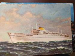 KRT29----İSPANYA PULLU AVUSTRALYA YOLCU GEMİSİ KARTPOSTAL