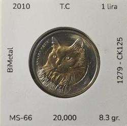 2010 Hayvanlar Serisi 1 lira Ankara Kedisi KM#1279 ÇİL/MS-66 Çok Nadir
