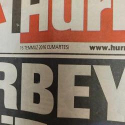 16 TEMMUZ 2016.  DARBE SAYISI GAZETE. KOLEKSİYONLUK.