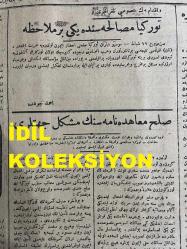Osmanlıca İkdam Gazetesi, Orijinal Dönem Basım - 14 Şubat 1920 - Sayı: 7215 - Hicri: 23 Cemaziyelevvel 1338 - Rumi: 14 Şubat 1336 - Şubat Nihayetine Doğru Sulhümüzün İmzalanacağı Ümit Ediliyor - 