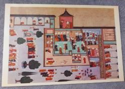 OSMANLI MİNYATÜR TEMALI BÜYÜK KARTPOSTAL KONDİSYON YÜKSEK KOLEKSİYONLUK NADİR ÖLÇÜ = 15 X 22 CM TOPKAPI SARAY BAHÇESİ