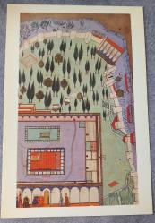 OSMANLI MİNYATÜR TEMALI BÜYÜK KARTPOSTAL KONDİSYON YÜKSEK KOLEKSİYONLUK NADİR ÖLÇÜ = 15 X 22 CM TOPKAPI GENEL GÖRÜNÜM