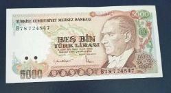 7 Emisyon B 78 Seri 5000 Lira Çil Büyük Mevlana