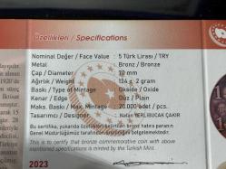 TÜRKİYE CUMHURİYETİ’NİN 100. YILI – BRONZ HATIRA SİKKESİ (DARPHANE ÖZEL BASIM) ve Özel Kadife Kutusu