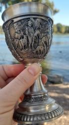 Antika zinn şarap bardağı damgalı kupa