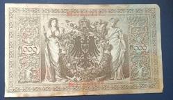 Almanya 1910 1000 Mark Büyük Banknot