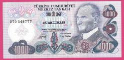 Turkey 1000 Lira PREFIX - D70 - Pick#191 1970 UNC (TK 18 224) ÇİL