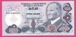 Turkey 1000 Lira PREFIX - D70 - Pick#191 1970 UNC (TK 18 195) ÇİL
