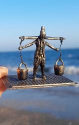 Antika gümüş 835 ayar Kova minyatür biblo Su taşıyıci