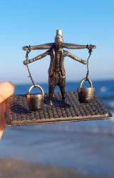 Antika gümüş 835 ayar Kova minyatür biblo Su taşıyıci