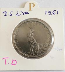 Türkiye Cumhuriyet 1961 Yılı 2.5 Lira Kenar Yazısı Turaya Göre Düz (0174)
