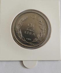 Türkiye Cumhuriyet 1961 Yılı 2.5 Lira Kenar Yazısı Turaya Göre Düz (0174)