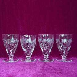 VINTAGE EL KESME DESENLİ 4 ADET KRİSTAL CAM KÜÇÜK KADEH SHOTGLAS