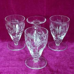 VINTAGE EL KESME DESENLİ 4 ADET KRİSTAL CAM KÜÇÜK KADEH SHOTGLAS