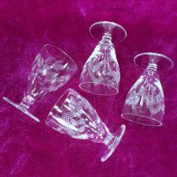 VINTAGE EL KESME DESENLİ 4 ADET KRİSTAL CAM KÜÇÜK KADEH SHOTGLAS
