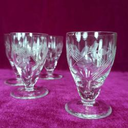 VINTAGE EL KESME DESENLİ 4 ADET KRİSTAL CAM KÜÇÜK KADEH SHOTGLAS