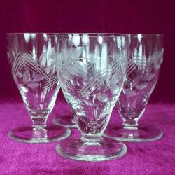 VINTAGE EL KESME DESENLİ 4 ADET KRİSTAL CAM KÜÇÜK KADEH SHOTGLAS