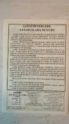 ÇAĞRI KÜLTÜR, SANAT, BİLİM DERGİSİ - KASIM 1999 SAYI: 480 FEYZI HALICI - BÜLENT ECEVİT - MONAD BALKAN - HALIL SOYUER - FIKRET SEZGİN - A. RIDVAN BÜLBÜL - HALISE ÖZTÜRKMEN - TUĞRUL SAVKAY - FAIKA SARP - AHMET TUFAN ŞENTÜRK - MÜNIRE AKSARAY - HASAN SONGÜR - GÜLSÜN IŞILDAR - ORHAN SEYFI ORHON - HALÜK ŞAN DİKMEN - IBRAHIM SITKI HATİPOĞLU - HÜSEYIN YURDABAK - HASAN UKDEM - ABDULLAH SATOĞLU - EDIT TASNÁDI - ERHAN BILGENOĞLU - LÜTFI KILIÇ - RIZA AKDEMİR - MUTTALIP TAS - YÜCEL IPEK - FAHRI ERSAVAŞ - MUZAFFER UYGUNER - SABRI DIL - AYHAN HÜNALP - M. HALISTIN KUKUL - ONUR SAKARYA - AŞIK HALIL KARABULUT - AŞIK MAHIR ALTUNTAS - OSMAN BATIOĞLU - M.EMREHAN HALICI - MEHMET GÜMÜŞTEKİN ÇAĞRI'YA ABONE OLUNUZ - AVNI AKYOL'A İÇTENLİKLE - 75 YIL SANAT KÜLTÜR HİZMETİ - SANATSEVERLERE SANATÇILARA DUYURU  - TAM TAKIM EKSİKSİZ  32 SAYFA