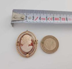 Antika Altın Kaplama Hakiki Shell Cameo Kolye Ucu Broş