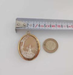 Antika Victorian Altın Kaplama Hakiki Shell Cameo Kolye Ucu Broş