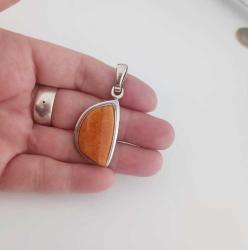 Vintage 925 Gümüş ve Hakiki Baltık Kehribar Kolye Ucu Özel Yapım 2