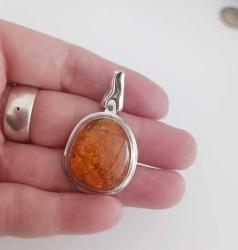 Vintage 925 Gümüş ve Hakiki Baltık Kehribar Kolye Ucu Özel Yapım 3