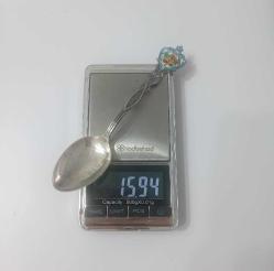 Antika 925 Gümüş ve Guilloche Mineli Kaşık Amerika