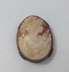 Antika Victorian 925 Gümüş Hakiki Shell Cameo Kolye Ucu Broş