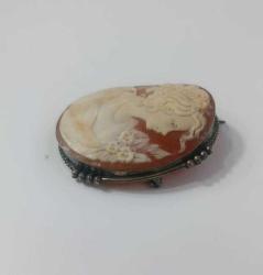 Antika Victorian 925 Gümüş Hakiki Shell Cameo Kolye Ucu Broş