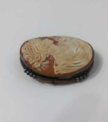 Antika Victorian 925 Gümüş Hakiki Shell Cameo Kolye Ucu Broş
