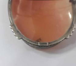 Antika Victorian 925 Gümüş Hakiki Shell Cameo Kolye Ucu Broş